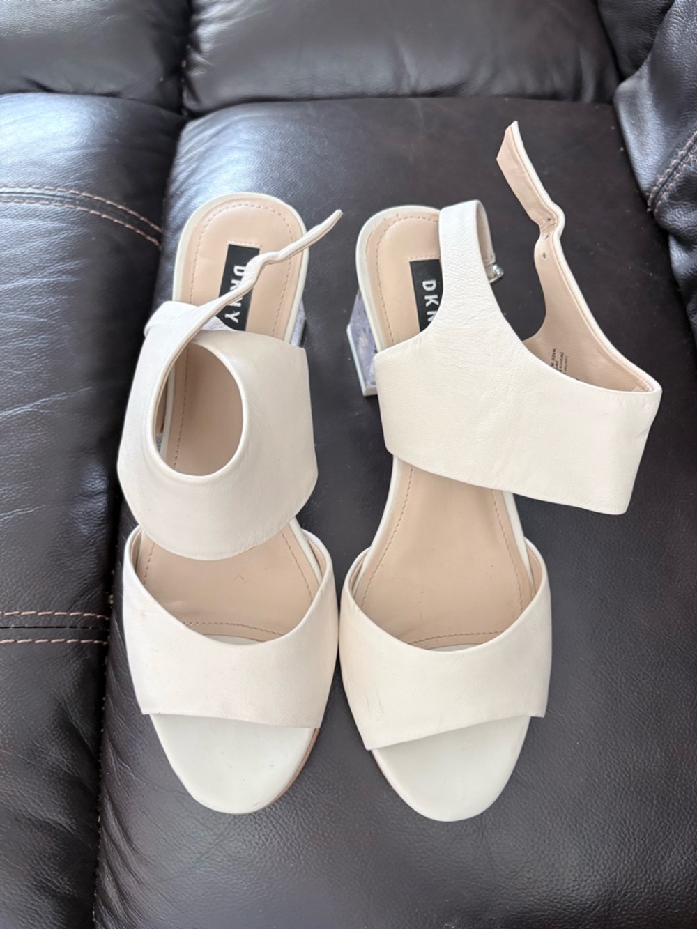 DKNY Cream Open-Toe Block Heel Sandals